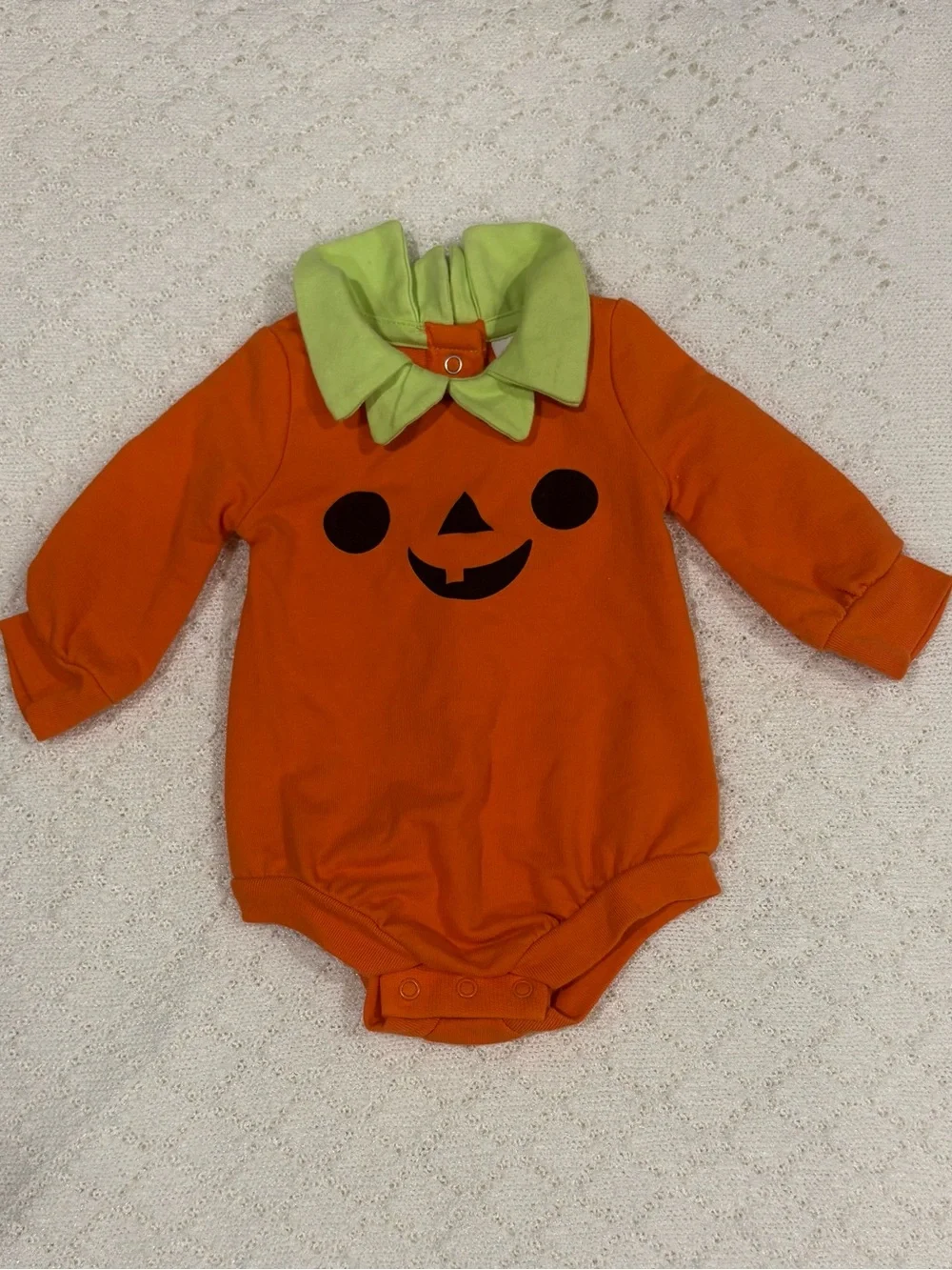 Pumpkin Face Infant Bodysuit with Green Collar & Pumpkin Stripe Footed Sleeper